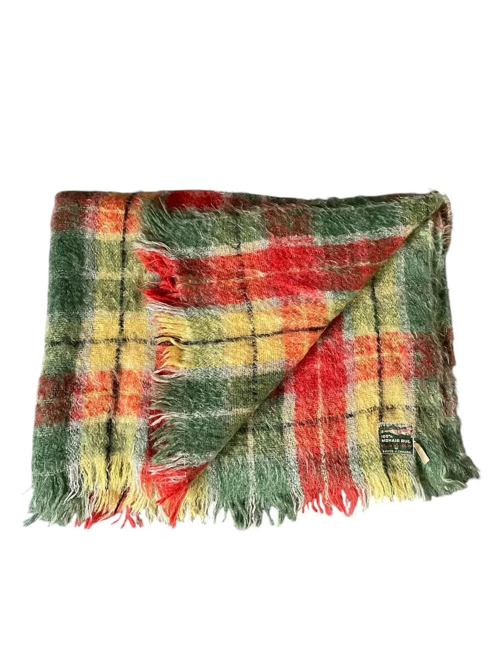EATONS CANADA Vintage Buchanan Plaid Mohair Throw Blanket Red, Green & Yellow